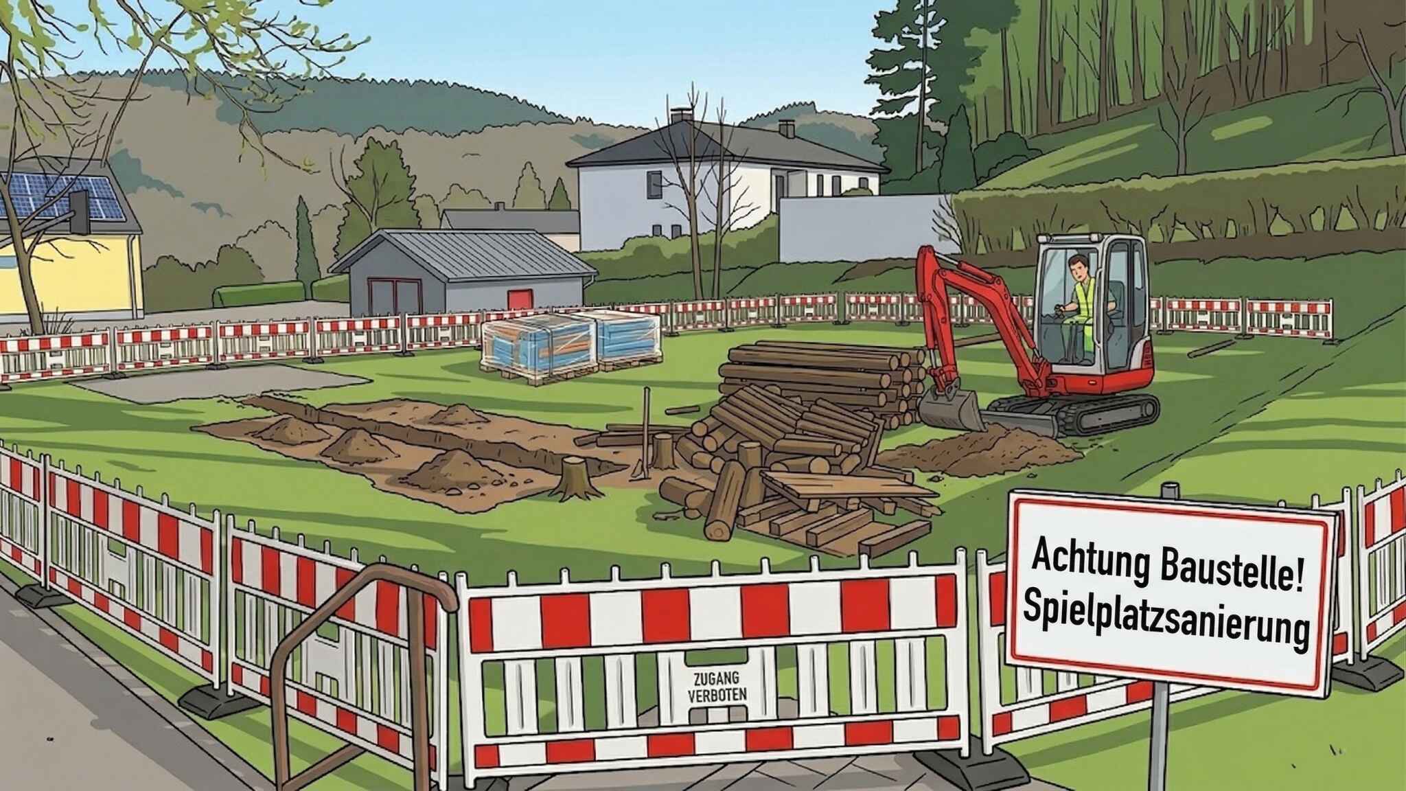 Spielplatz-Baustelle im Zeichenstil